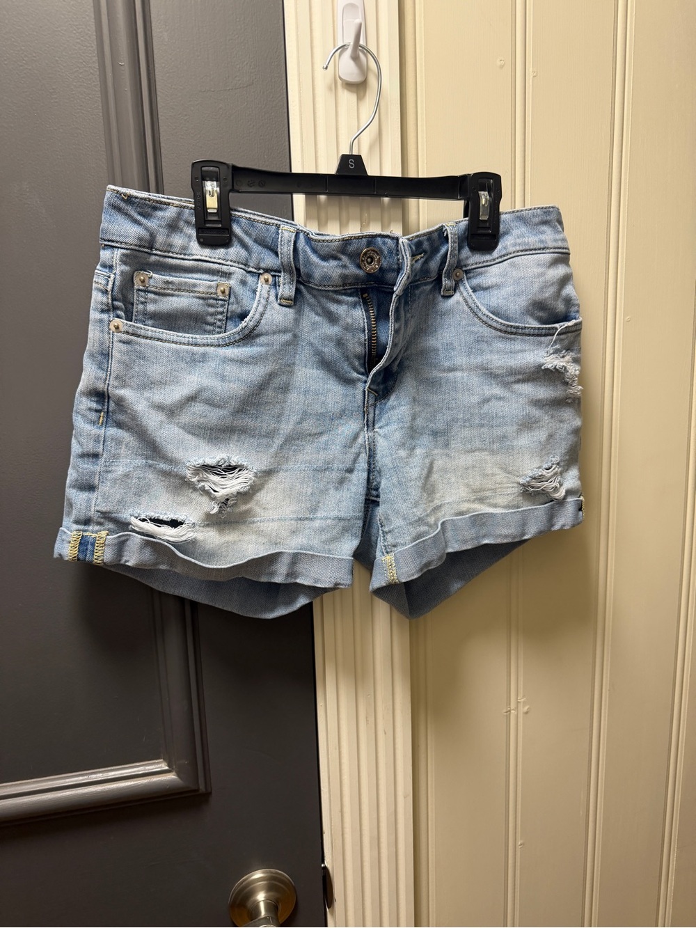 Dollhouse Faded Light Blue Distressed Denim Jean Shorts